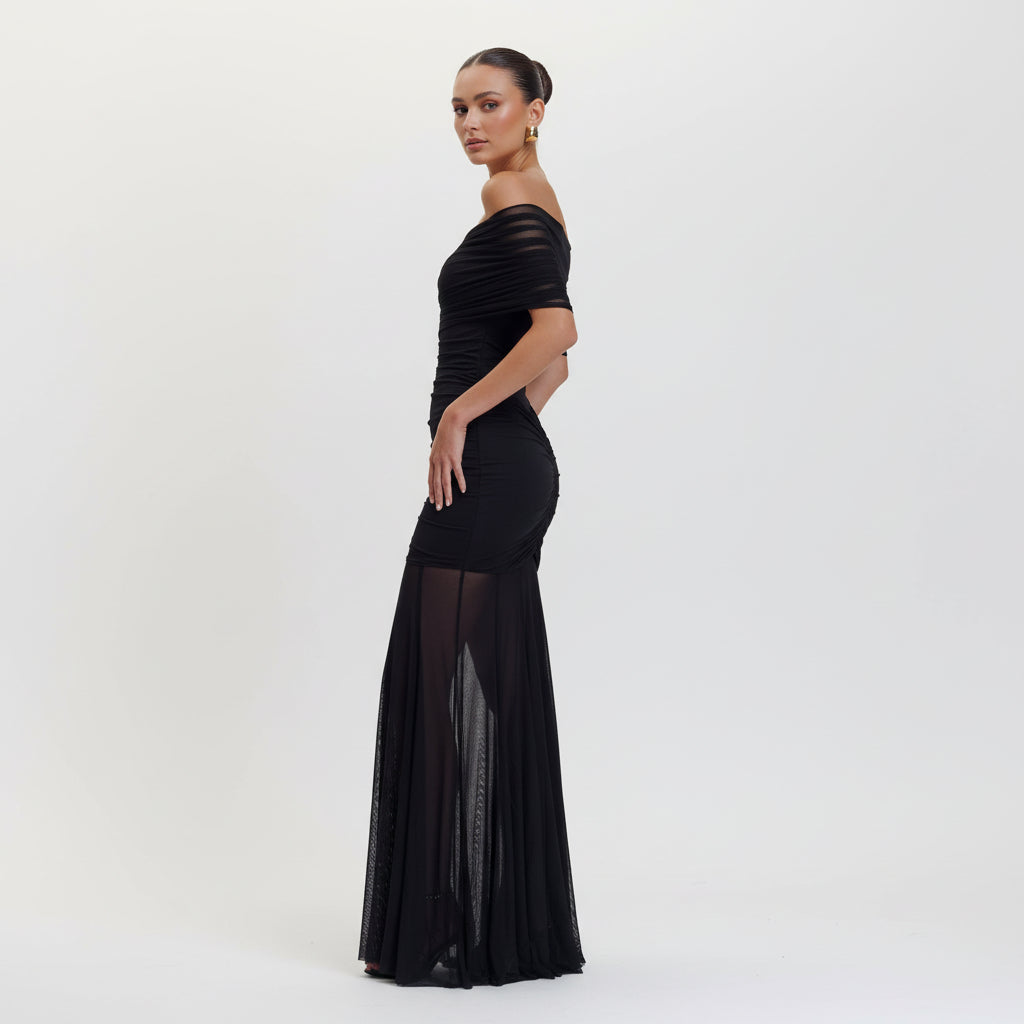 Abito Maxi Luciana Caspian – Off Shoulder in Mesh e Slinky