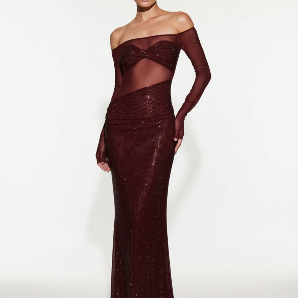 Abito Maxi Shiloh Diamante Off Shoulder